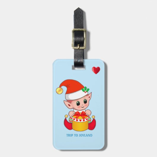Cute Kerstmis Elf & Heart Bagagelabel (Voorkant verticaal)