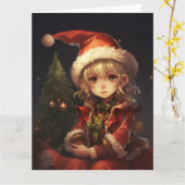 Cute Kerstmis Elf Kaart (Gele Bloem)