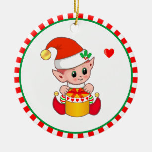 Cute Kerstmis Elf Keramisch Ornament