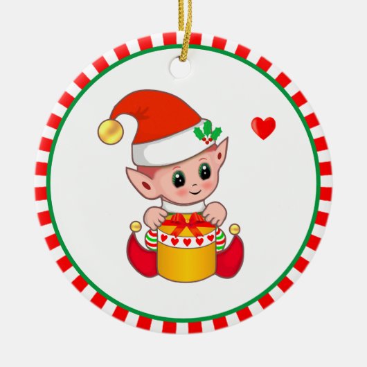Cute Kerstmis Elf Keramisch Ornament (Voorkant)