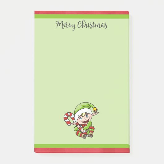 Cute Kerstmis Elf met Candy Cane Merry Kerstmis Post-it® Notes (Voorkant)