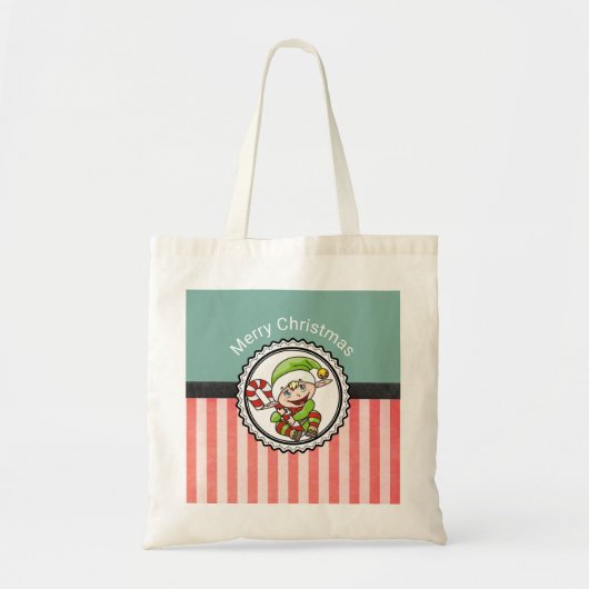 Cute Kerstmis Elf met Candy Cane Merry Kerstmis Tote Bag (Voorkant)