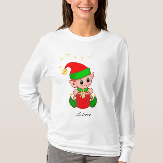 Cute Kerstmis Elf met sterren T-shirt (Voorkant)