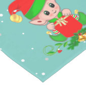 Cute Kerstmis Elf op Blauwgroen Medium Tafelloper (Hoek)