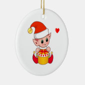 Cute Kerstmis Elf op White Keramisch Ornament (Rechts)