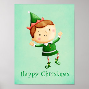 Cute Kerstmis Elf Poster