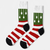 Cute Kerstmis Elf Red White Stripes Fun Tassel Sokken (Links)