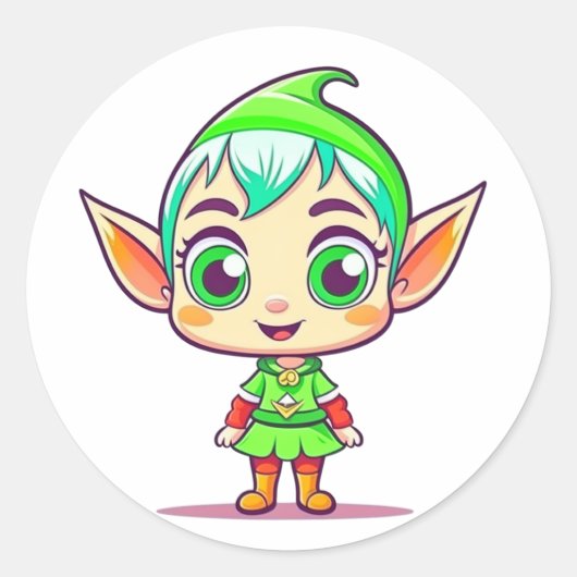 Cute Kerstmis Elf Ronde Sticker (Voorkant)