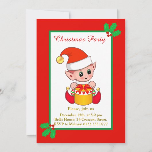 Cute Kerstmis Elf Uitnodiging (Voorkant)