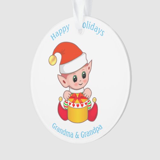 Cute Kerstmis Elf voor oma en opa Ornament (voorkant)