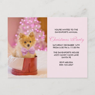 Cute Kerstmis foto met roze Bow Party Briefkaart