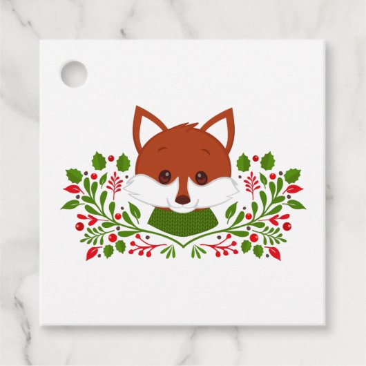 Cute Kerstmis Fox Bedankjes Labels (Voorkant)