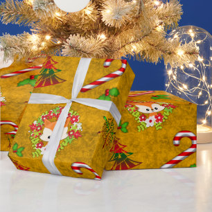 Cute Kerstmis Fox Cadeaupapier