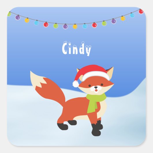 Cute kerstmis Fox op sneeuw Vierkante Sticker (Voorkant)