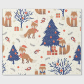 Cute Kerstmis Fox Pattern Cadeaupapier (Vlak)