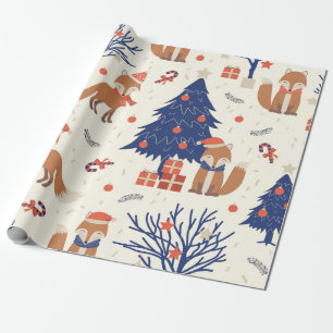 Cute Kerstmis Fox Pattern Cadeaupapier