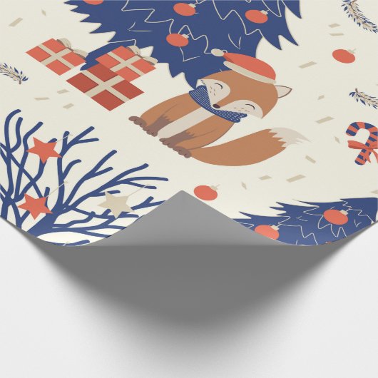 Cute Kerstmis Fox Pattern Cadeaupapier (Hoek)