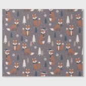 Cute Kerstmis Fox Pattern Cadeaupapier (Vlak)