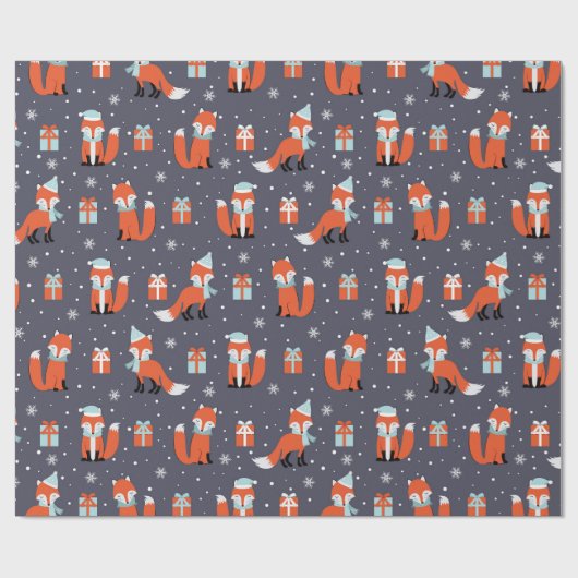 Cute Kerstmis Fox Pattern Cadeaupapier (Vlak)