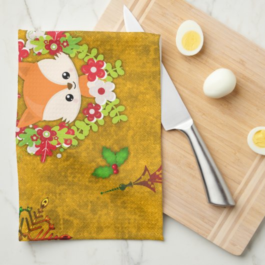 Cute Kerstmis Fox Theedoek (Quarter Fold)