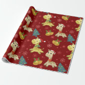 Cute Kerstmis Giraffe Pattern Cadeaupapier (Uitgerold)