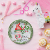 Cute Kerstmis Gnome Birthday Party Papieren Bordje (Feest)