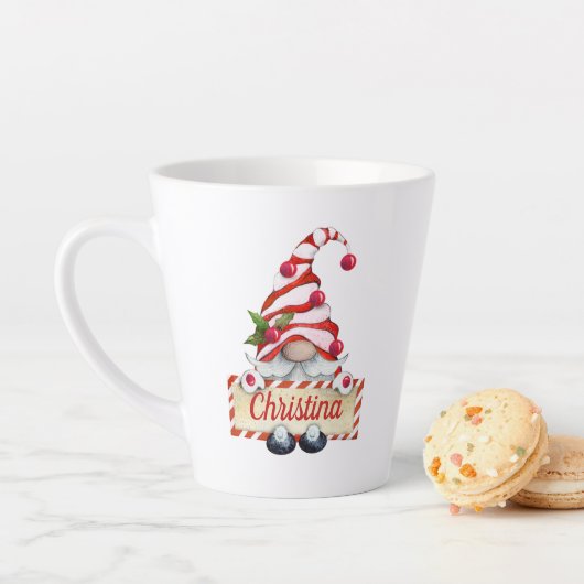 Cute Kerstmis Gnome Red Striped Pet Aangepaste naa Latte Mok (In situ)