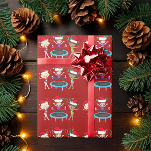 Cute Kerstmis Gymnastics Girls Red Gymnast Cadeaupapier