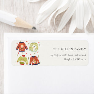Cute Kerstmis Hearts Leafy Ugly Sweater Address Etiket