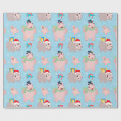 Cute Kerstmis Hippopotamus Pattern Cadeaupapier (Vlak)