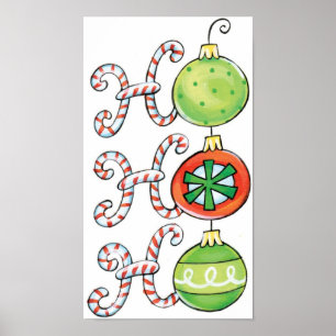 Cute Kerstmis Ho Ho Ho, Candy Canes Ornaments Poster