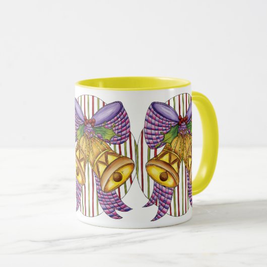 Cute Kerstmis Jingle Bells met lint en lint Mok (Voorkant rechts)