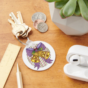 Cute Kerstmis Jingle Bells met lint en lint Sleutelhanger