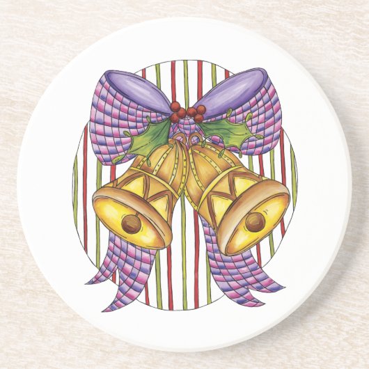 Cute Kerstmis Jingle Bells met lint en lint Zandsteen Onderzetter (Voorkant)