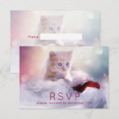 Cute Kerstmis Kitten RSVP Kaartje (Voorkant / Achterkant)