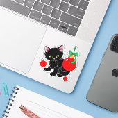 Cute Kerstmis Kitten Sticker (Laptop met iPhone)