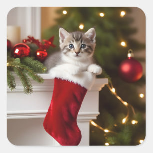 Cute Kerstmis Kitten Vierkante Sticker