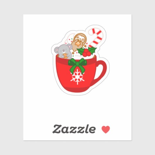 Cute Kerstmis Koala Sloth Hot Chocolate Sticker (Vel)