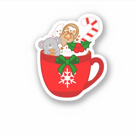 Cute Kerstmis Koala Sloth Hot Chocolate Sticker (Voorkant)