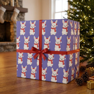 Cute Kerstmis Konijn Paars Patroon Cadeaupapier