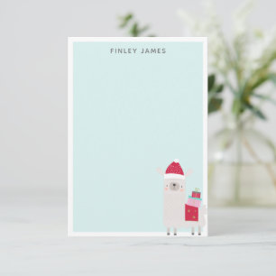 Cute Kerstmis Llama Pastel Blue Persoonlijke naam Bedankkaart