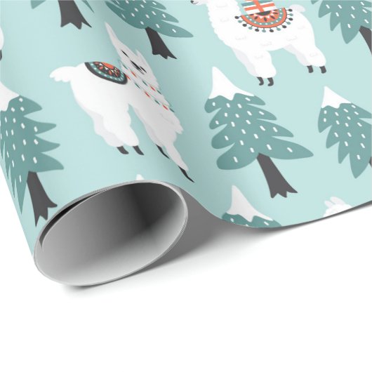 Cute Kerstmis Llama Pattern Cadeaupapier (Rol Hoek)