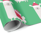 Cute Kerstmis Llama Pattern in Green Cadeaupapier (Rol Hoek)