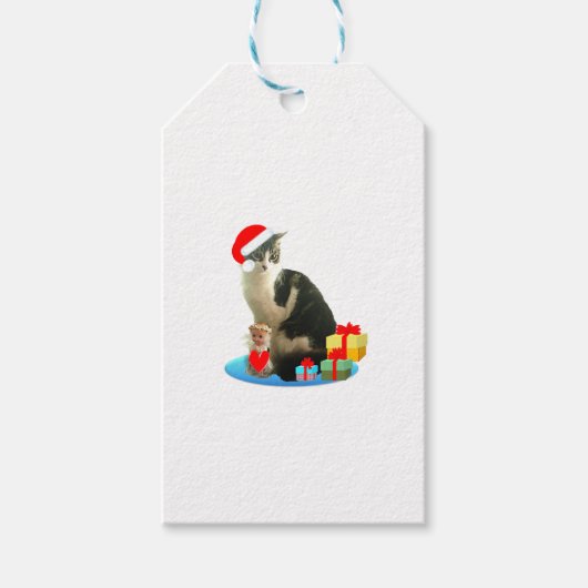 Cute Kerstmis Merlin Cat Cadeaulabel (Voorkant)