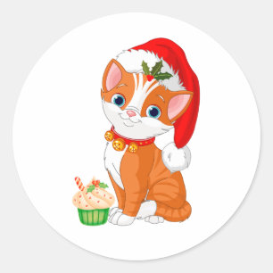 Cute Kerstmis Oranje Kitten, kat Ronde Sticker