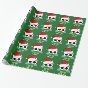 Cute Kerstmis Owl Custom Green Cadeaupapier