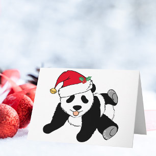 Cute Kerstmis Panda-Beer in Santa Hat Feestdagen Kaart
