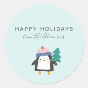 Cute Kerstmis Penguin Blauwgroen Munt Gepersonalis Ronde Sticker