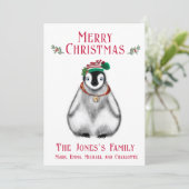 Cute Kerstmis Penguin, feestelijk Arctic Animal Feestdagenkaart (Staand voorkant)