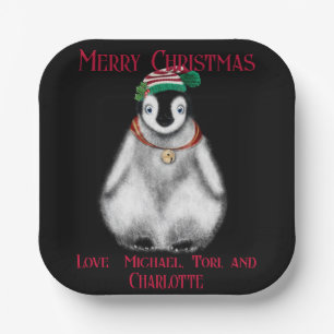 Cute Kerstmis Penguin, feestelijk Arctic Animal Papieren Bordje